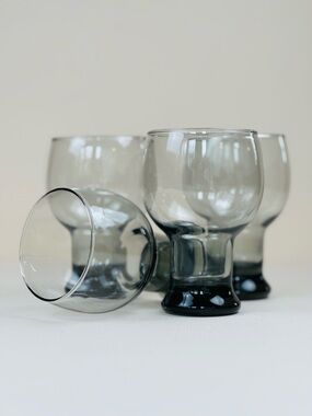 4 Vtg 1970s Federal Glass Sundown Smoke Gray Beer/Drink Glasses MCM Stackable